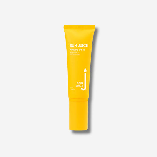 Sun Juice Untinted Mineral SPF 15 Moisturizer in yellow tube by Skin Juice