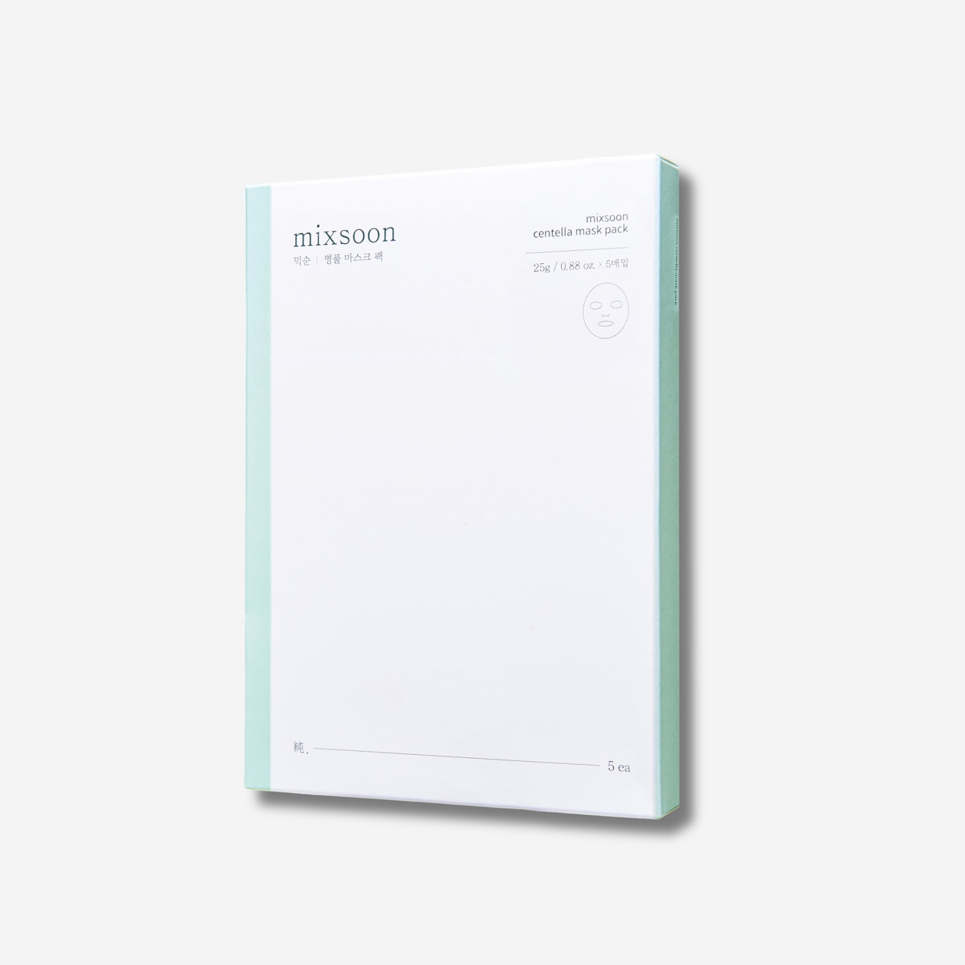 Mixsoon Centella Asiatica Mask Pack with elegant packaging, 5 sheets per pack.