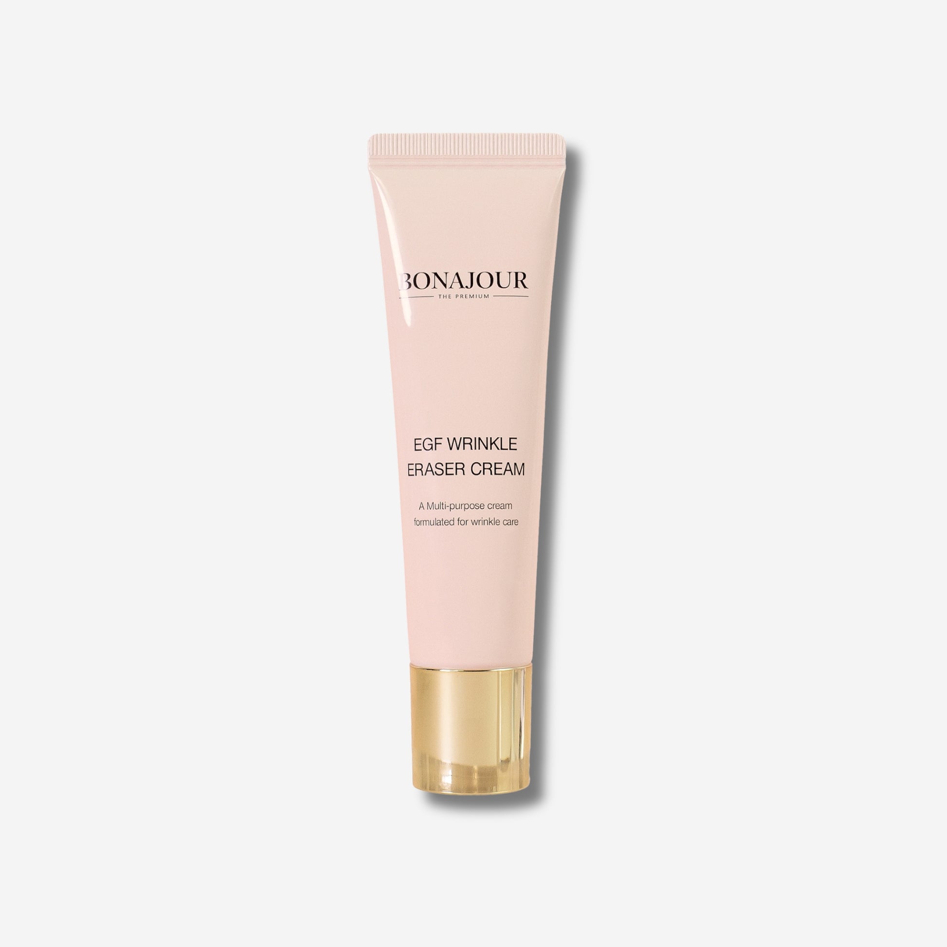 A pink tube of Bonajour EGF Wrinkle Eraser Cream with a gold cap.