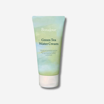 Tube of Bonajour Green Tea Water Cream with a green and blue gradient design.