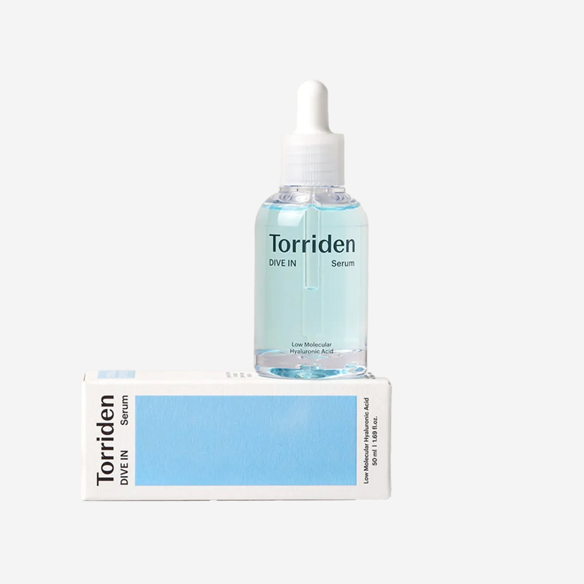 Torriden DIVE-IN Low Molecular Hyaluronic Acid Serum with dropper and box packaging.