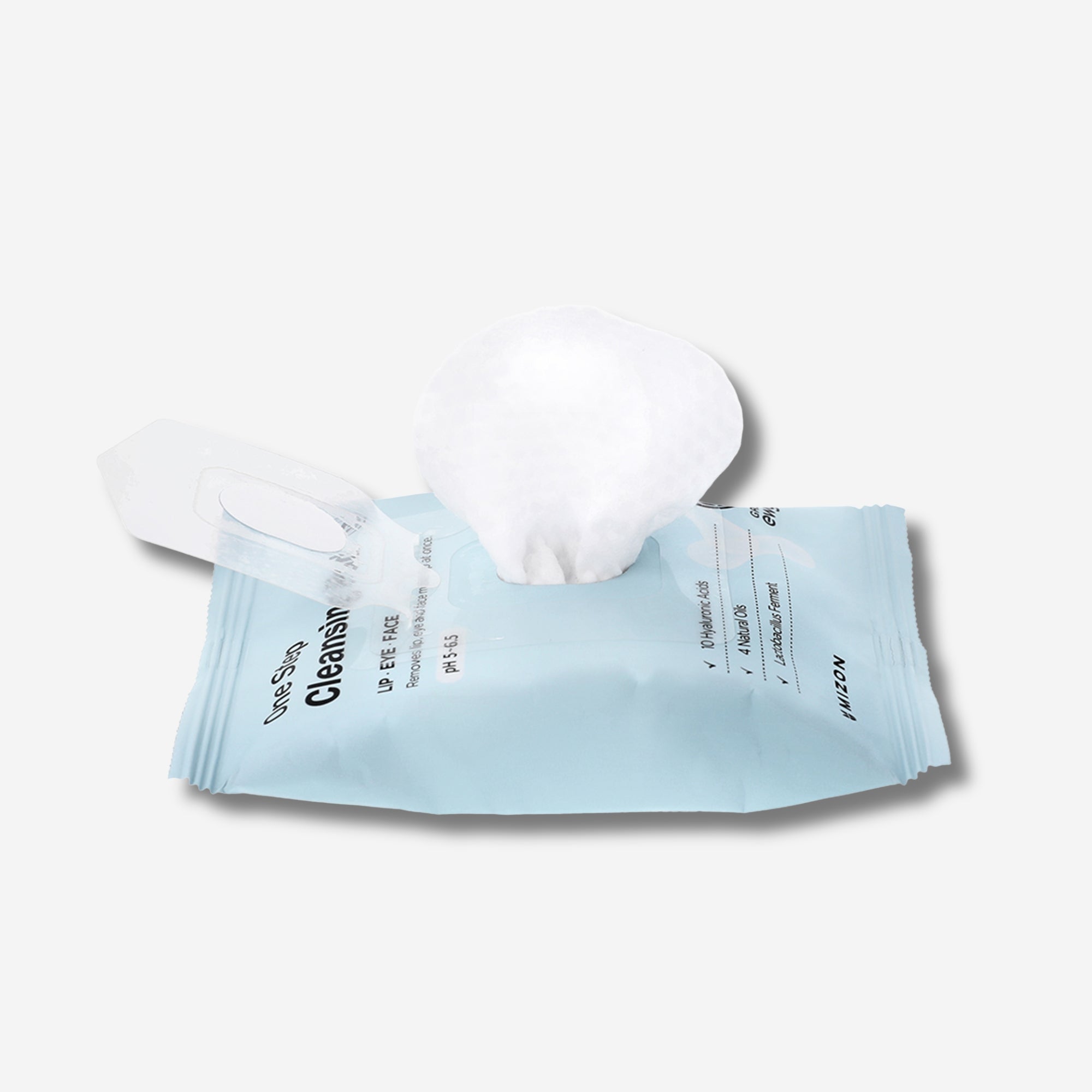 Mizon One Step Cleansing Pad in blue packaging with open lid revealing white pad.