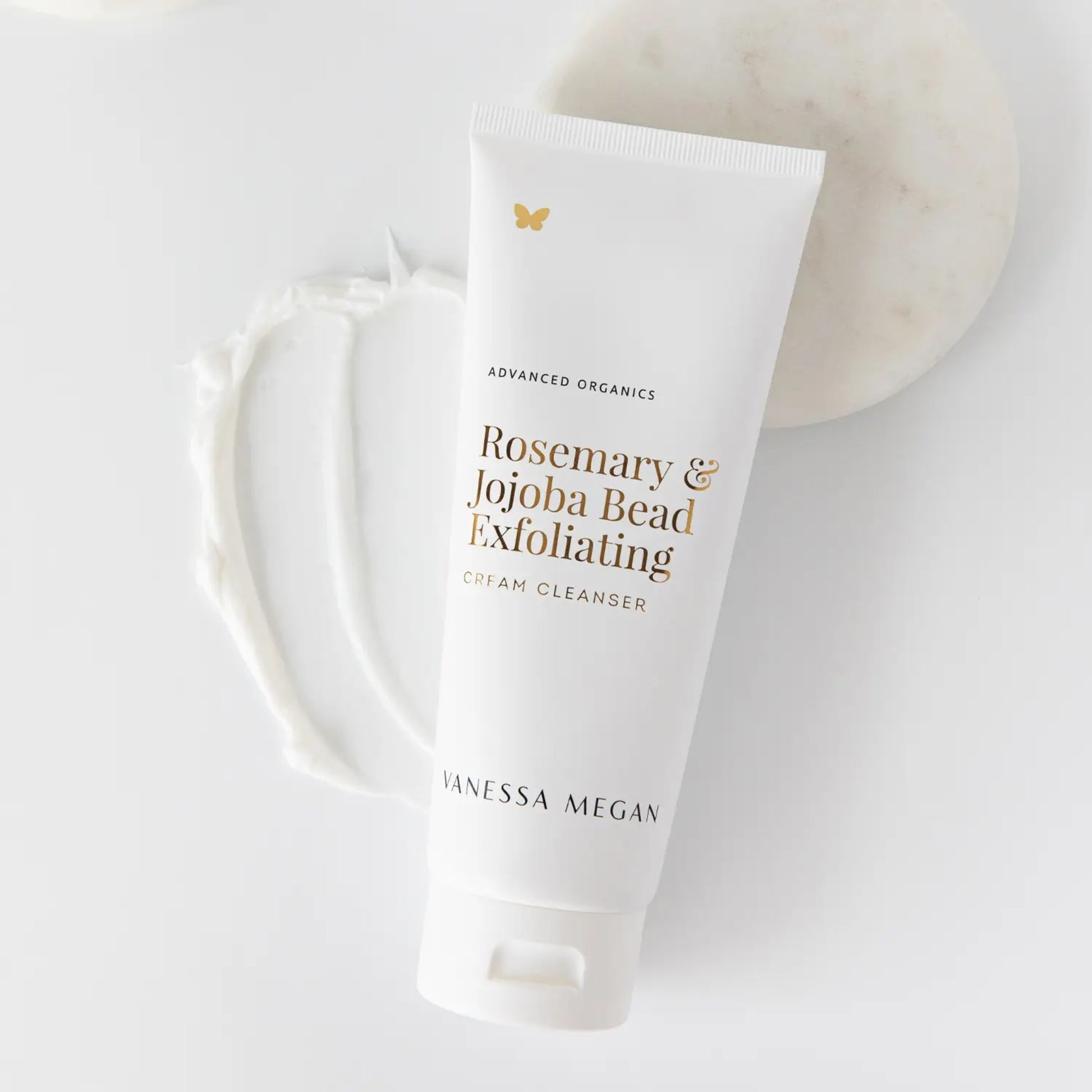 Tube of 'Vanessa Megan' Rosemary & Jojoba Bead Exfoliating Cream Cleanser on a white background
