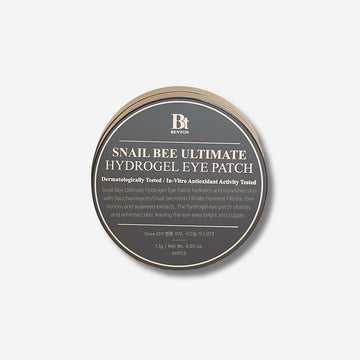 Benton Snail Bee Ultimate Hydrogel Eye Patch in black and gold container, 60 patches.