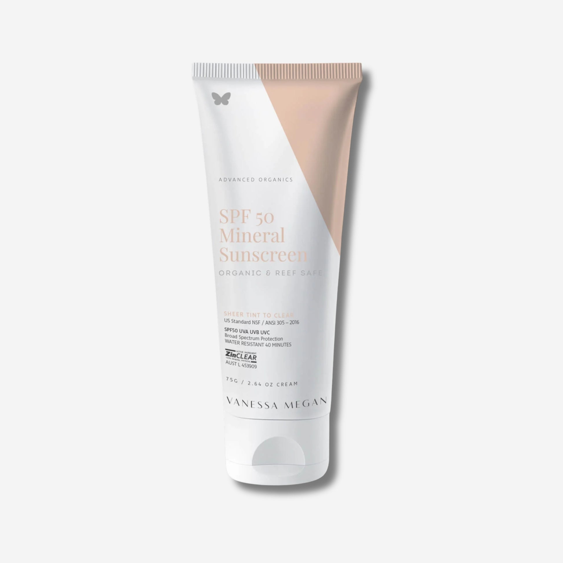 Tube of SPF 50 Mineral Sunscreen on a white background