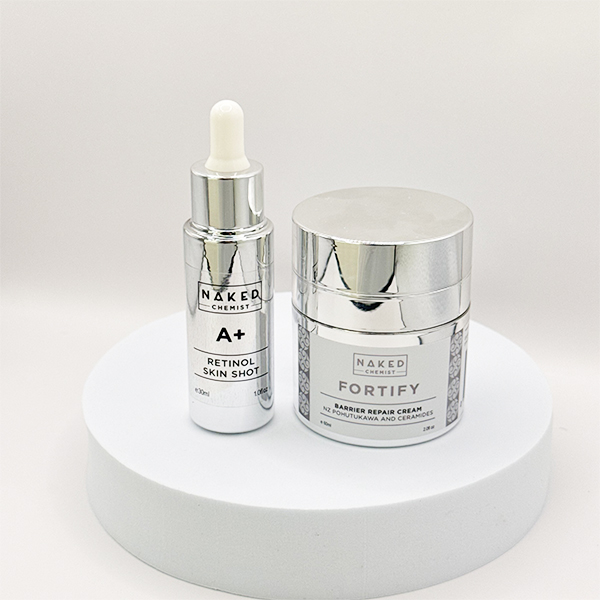 Anti-Ageing Duo for Fine Line & Wrinkles, the perfect blend of anti-aging cream magic, elegantly showcased on a white circular display.